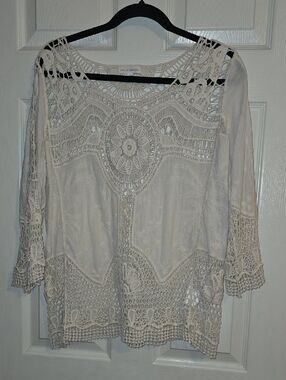 Boho Crochet Lace Tunic Top - White